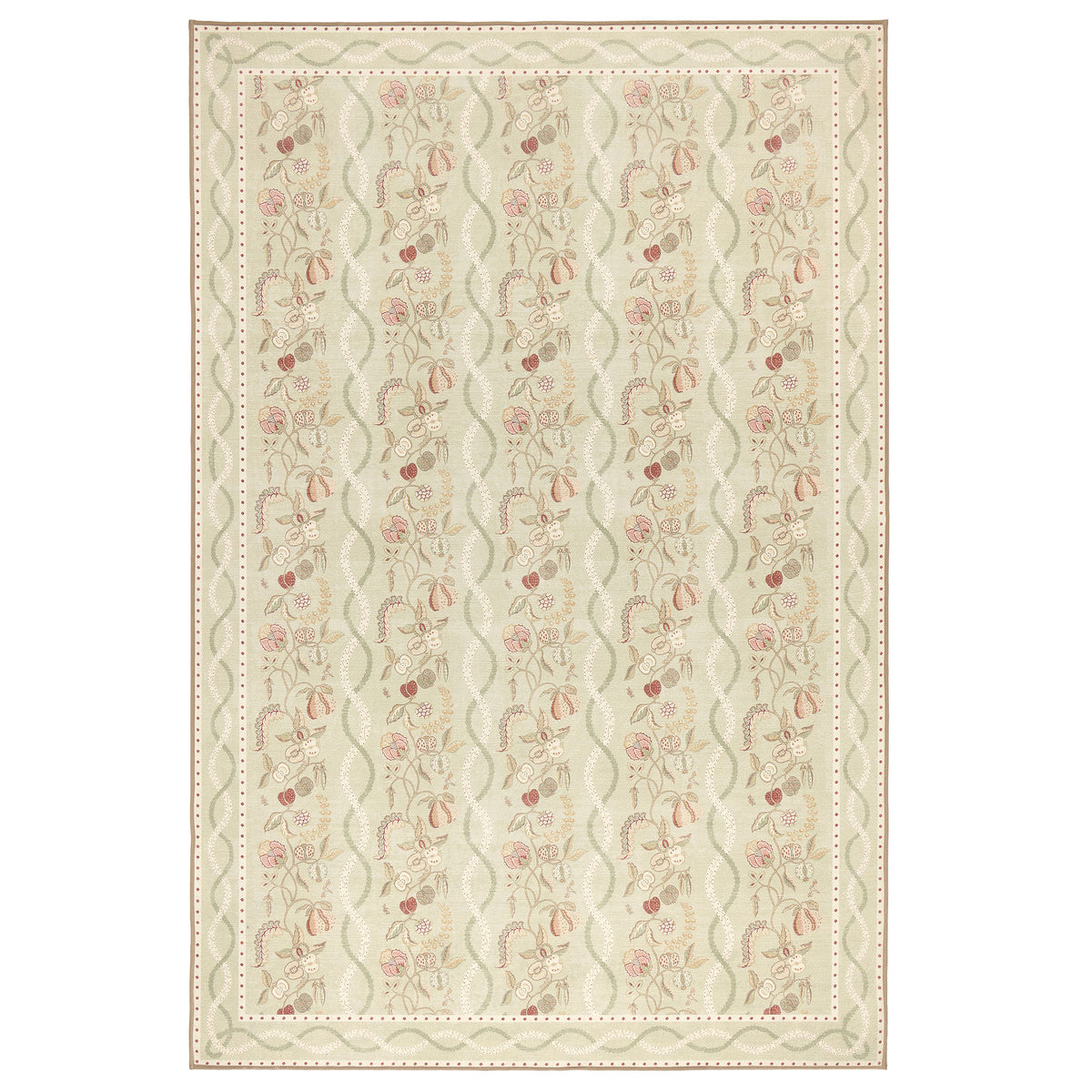 Sanderson By Highgrove x Hug Rug Eco-Washable Kitchen Garden Olive & Russet with a floral design.