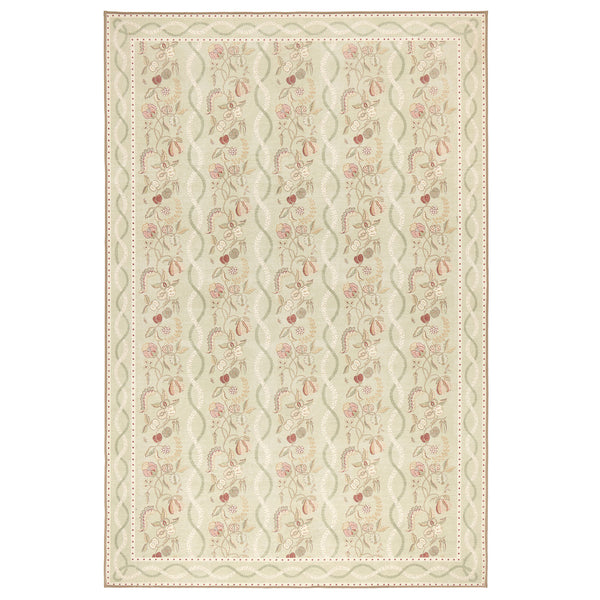 Sanderson By Highgrove x Hug Rug Eco-Washable Kitchen Garden Olive & Russet with a floral design.