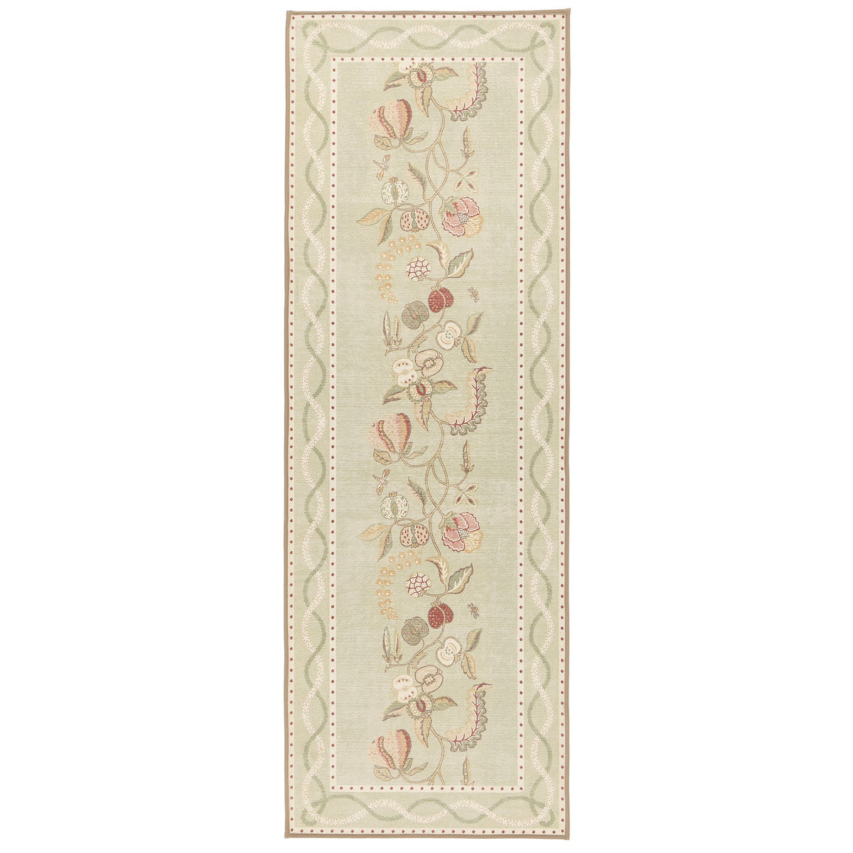 Sanderson By Highgrove x Hug Rug Eco-Washable Kitchen Garden Olive & Russet with a floral design.