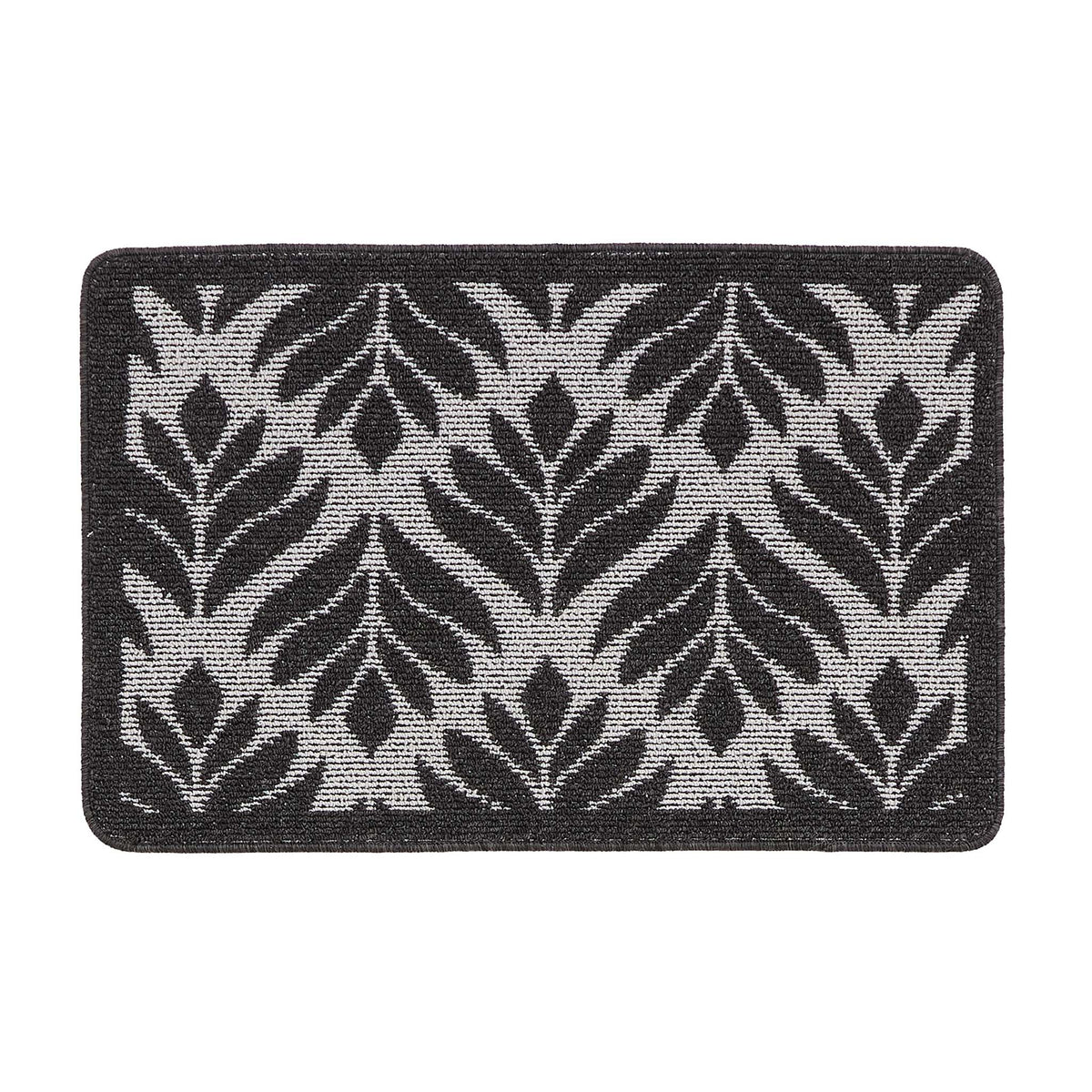 My Mat Stain Resistant Leaf Silver & Charcoal- Washable doormat featuring a repeated leaf pattern against a silver background.