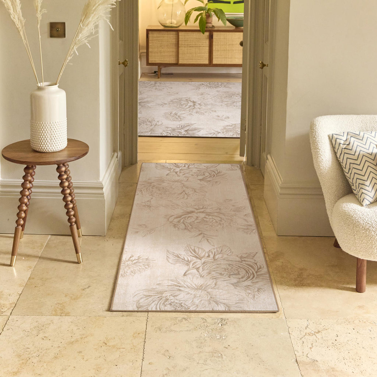 Huf Rug Hug Rug Eco-Washable Muted Floral Beige - Phoenox Textiles