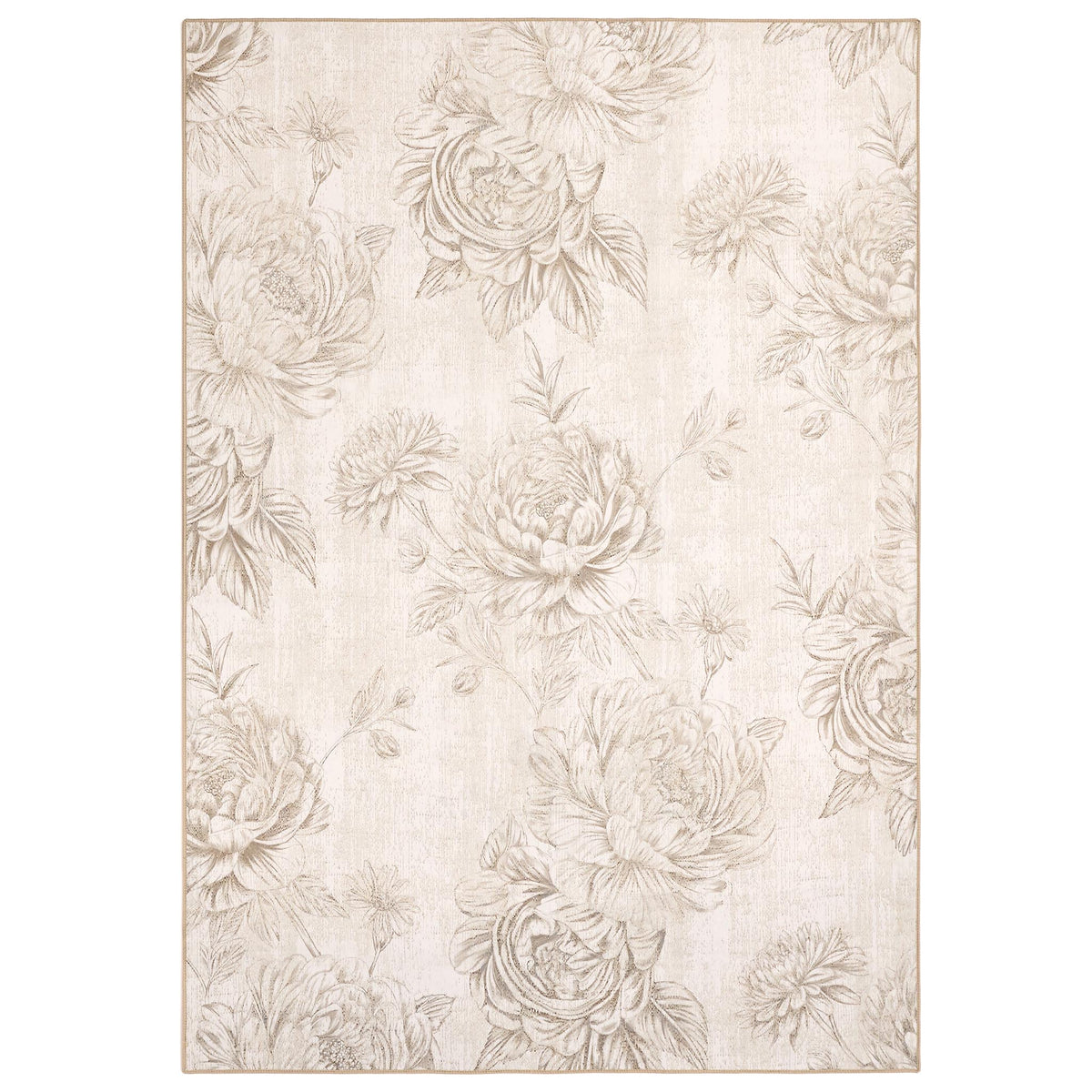 Muted Design Rugs Hug Rug Eco-Washable Muted Floral Beige - Phoenox Textiles