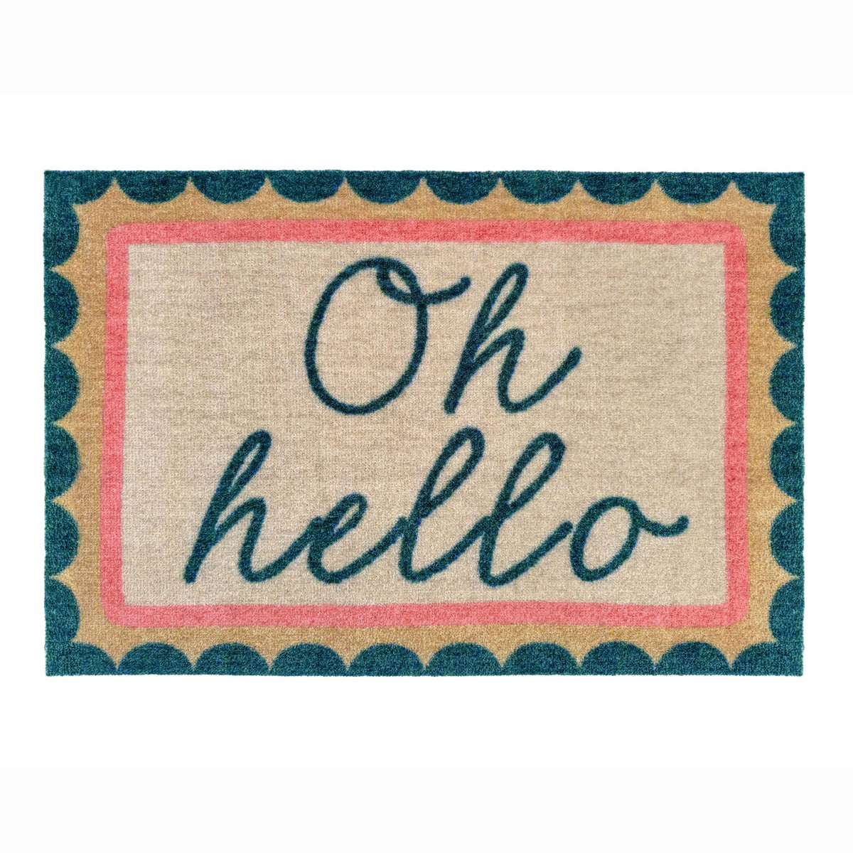 My OH Hello Doormat- 100% nylon doormat featuring a patterned border with 'oh hello' written in the centre.