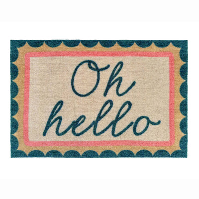 My OH Hello Doormat- 100% nylon doormat featuring a patterned border with 'oh hello' written in the centre.