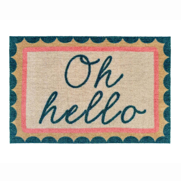 My OH Hello Doormat- 100% nylon doormat featuring a patterned border with 'oh hello' written in the centre.