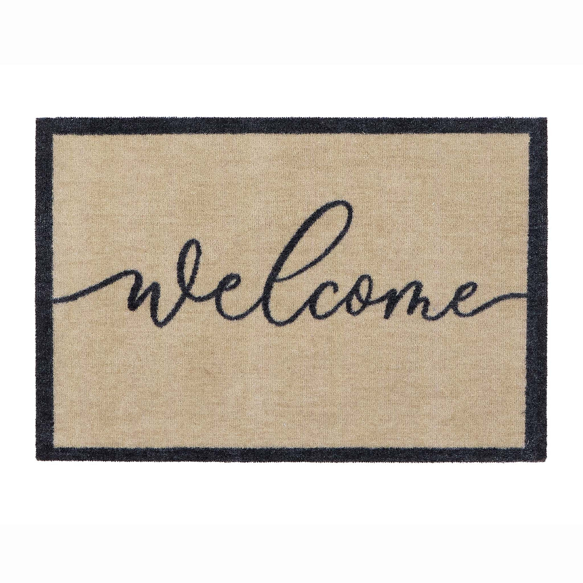 My Welcome Linear- 100% nylon doormat featuring the word 'welcome' against a cream background.