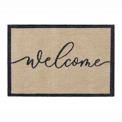 My Welcome Linear- 100% nylon doormat featuring the word 'welcome' against a cream background.