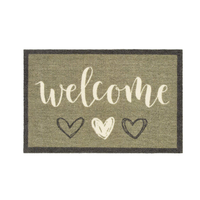 My Mat Nylon Indoor Pattern My Welcome Hearts Sage