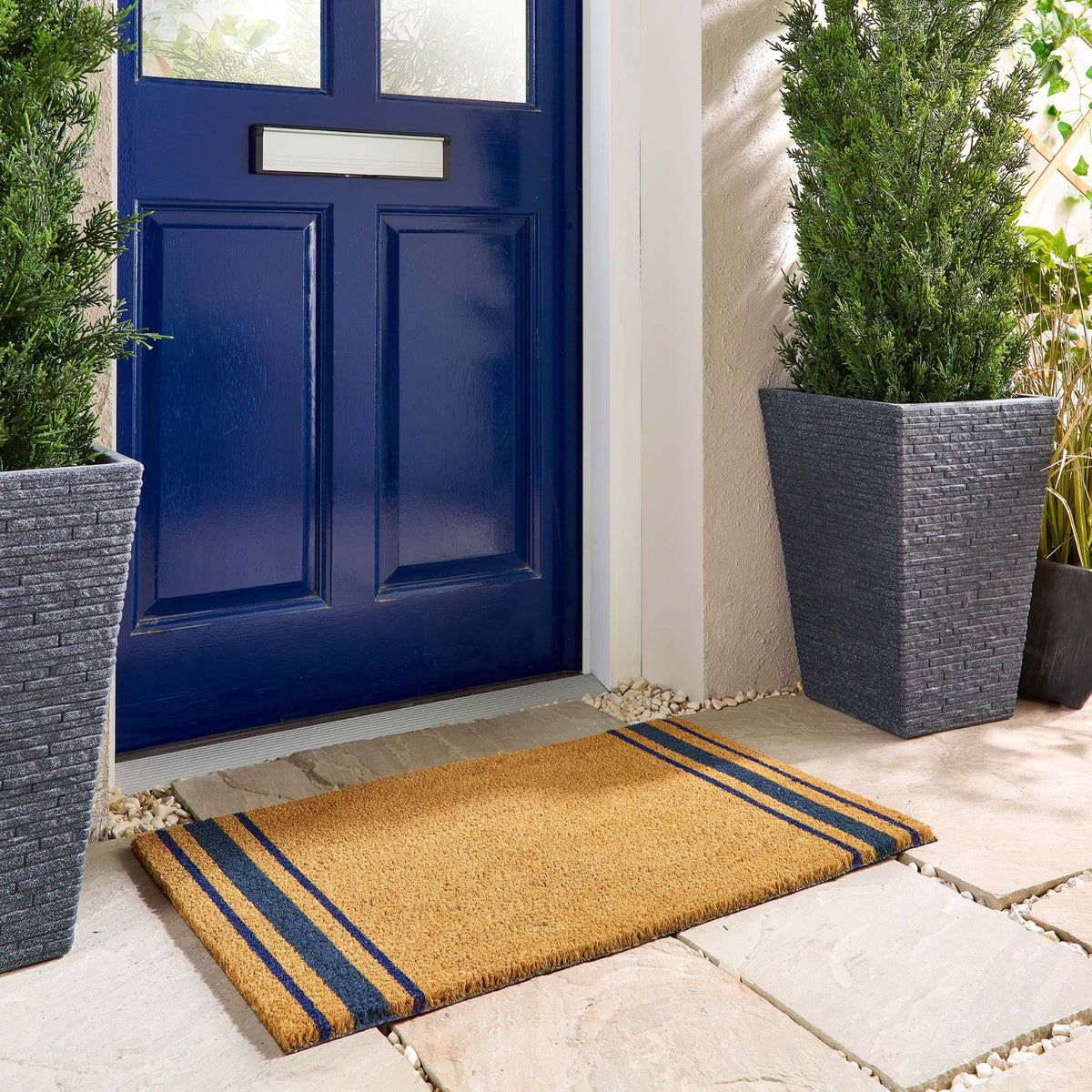 My Mat Printed Coir Navy Border Stripe Doormat