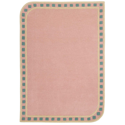 Borderline Pink Rug- 100% wool rug in pink with a geometric border.