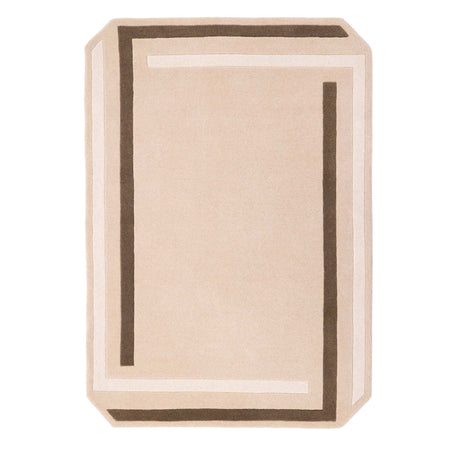 Contour Beige/Brown Rug- 100% wool rug white and brown border. 
