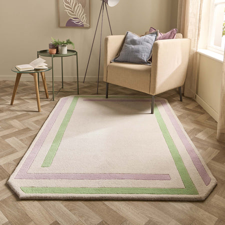 Origin Contour Lavender/Green Rug- 100% wool rug with a green and lavender border.