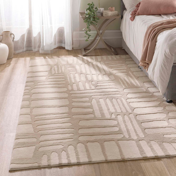 Origins Pathway Cream- 100% polyester rug in cream featuring a geometric design.