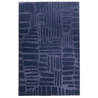 Pathway Navy Rug- 100% polyester rug in blue featuring geometric pattern.