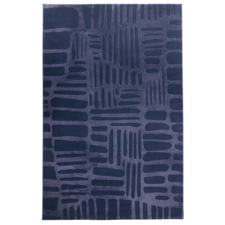 Pathway Navy Rug- 100% polyester rug in blue featuring geometric pattern.