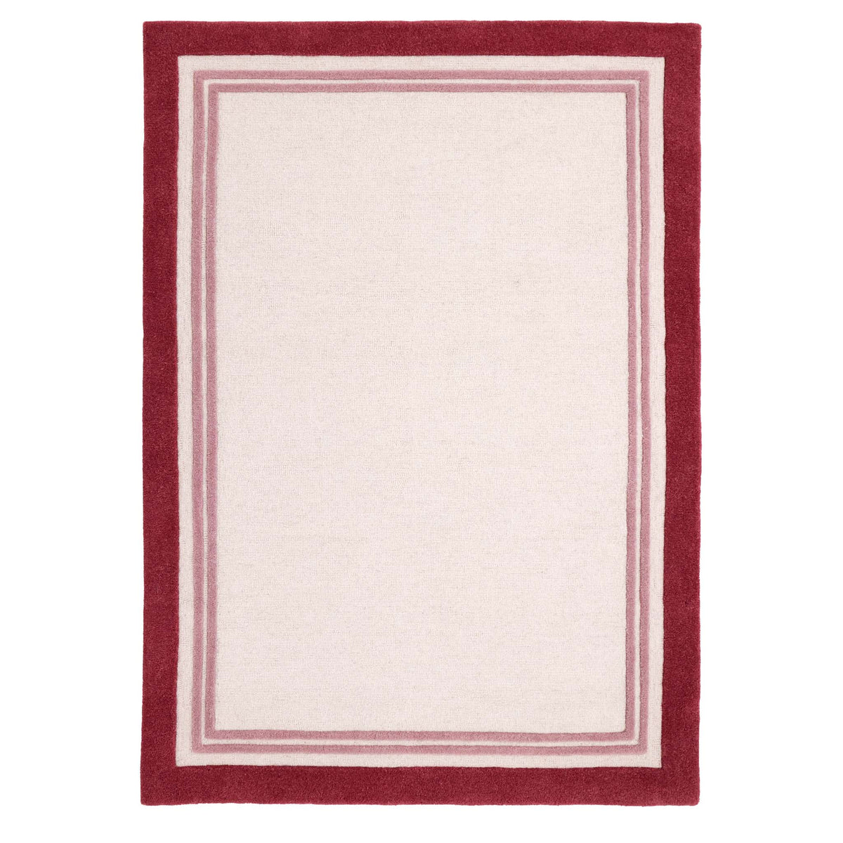 Orgins Piper Raspberry- 100% wool rug with a pink border.