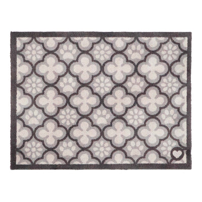 Paw Print Moroccan Tile Grey- 100% recycled cotton doormat with paws prints within a morrcccan style pattern.