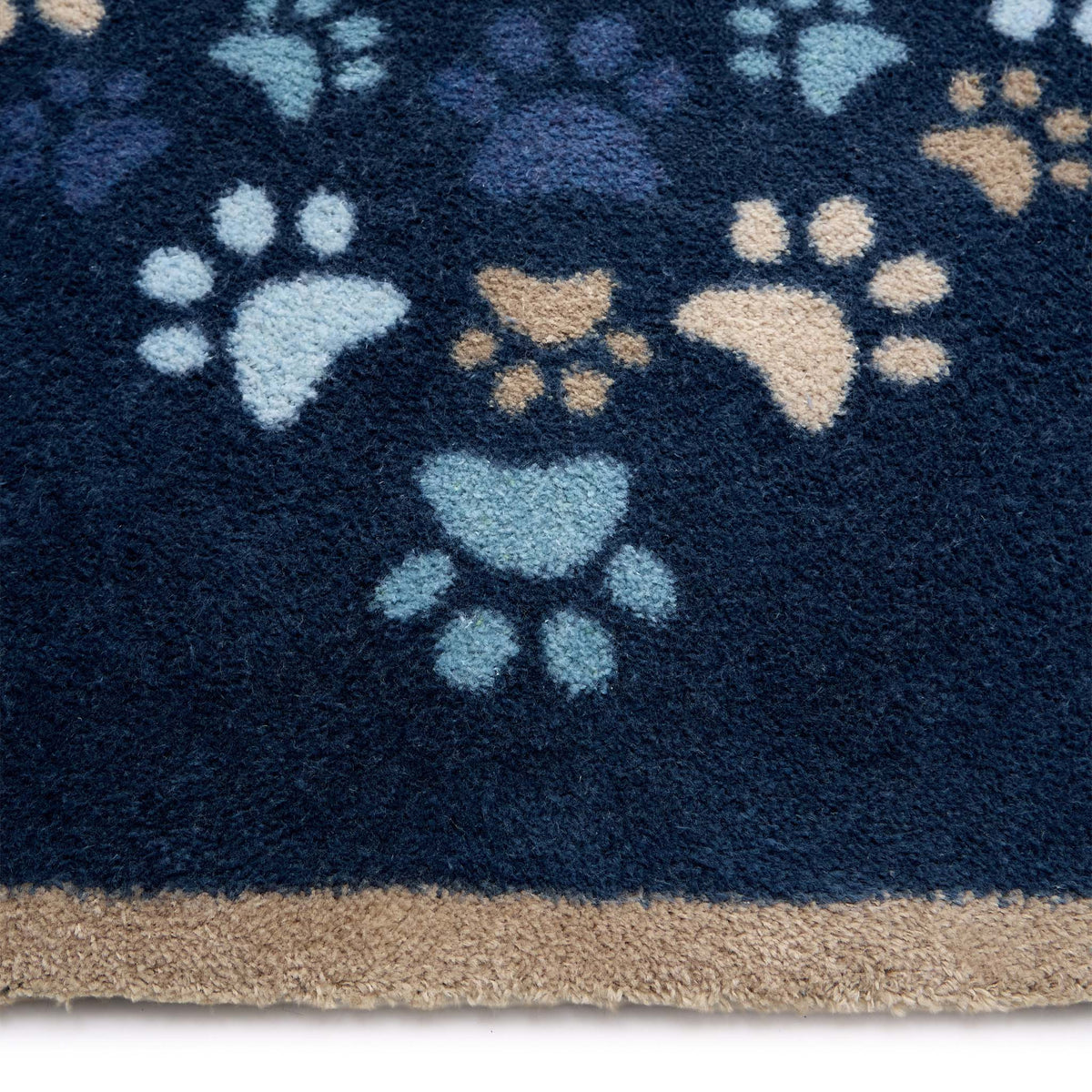 Paws For Love Blue Detail- Made from 100% recycled cotton featuring multi- directional paw prints in a heart shape. 
