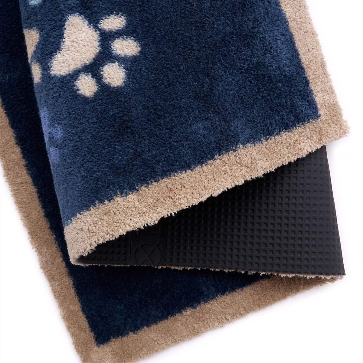 Paws For Love Blue Detail- Made from 100% recycled cotton featuring multi- directional paw prints in a heart shape. 