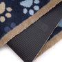Paws For Love Blue Detail- Made from 100% recycled cotton featuring multi- directional paw prints in a heart shape. 