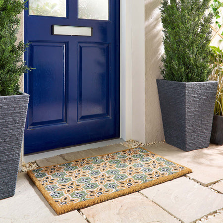 MadeBeyond Printed Coir Sage Green Woodblock Print Doormat 45X75