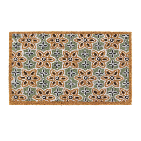 MadeBeyond Printed Coir Sage Green Woodblock Print Doormat 45X75