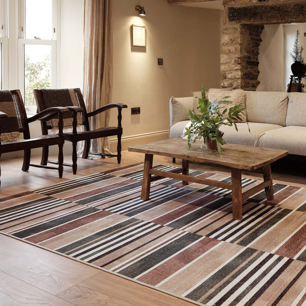 Hug Rug Eco-Washable Savanna Stripe- 100% recycled content washable rug featuring stripes. 