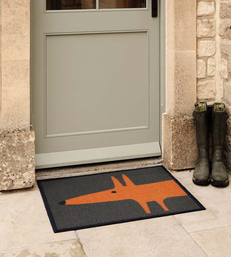 Mr Orange Fox Outdoor Doormat. Made from ECONLY regenerated yarn featuring a orange fox.