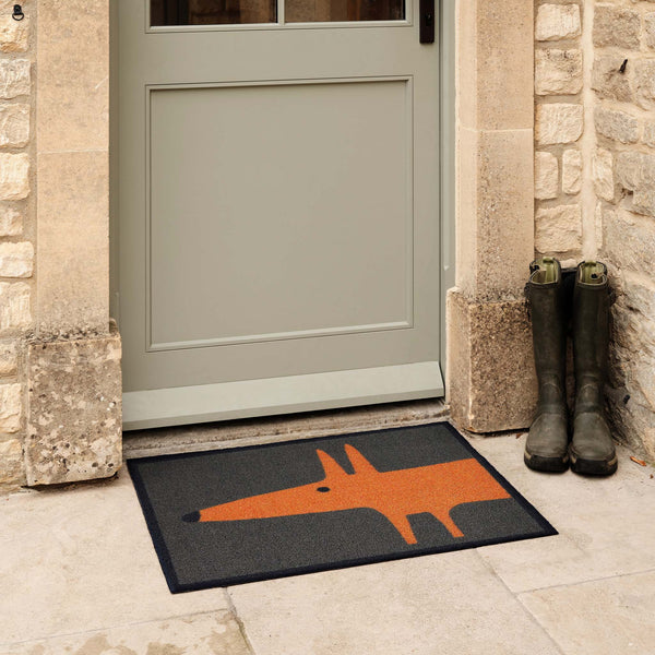 Mr Orange Fox Outdoor Doormat. Made from ECONLY regenerated yarn featuring a orange fox.