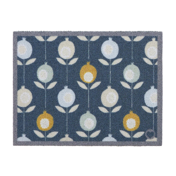 Pepino Blue Outdoor Doormat. Made from ECONYL regenerated yarn featuring a floral pattern.