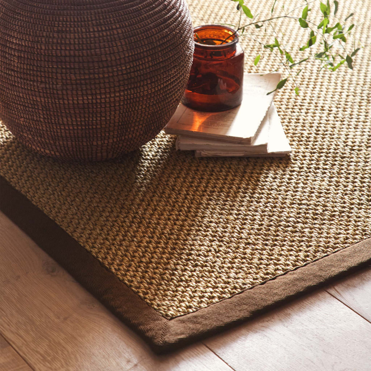 Origins Sisal Warm Natural with Dark Brown Border