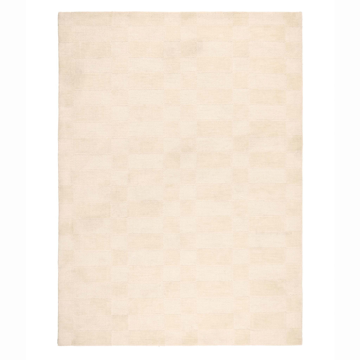 A rectangular cream-colored rug with a subtle checkerboard pattern, shown flat against a white background.