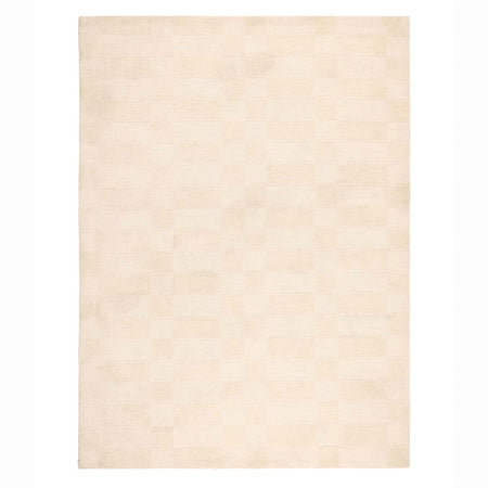 A rectangular cream-colored rug with a subtle checkerboard pattern, shown flat against a white background.