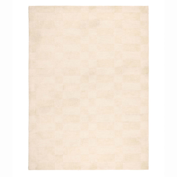 A rectangular cream-colored rug with a subtle checkerboard pattern, shown flat against a white background.