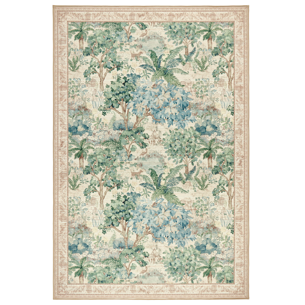 Sanderson By Highgrove x Hug Rug Eco-Washable The Stumpery Fern Rug with a nauture inspired pattern. 