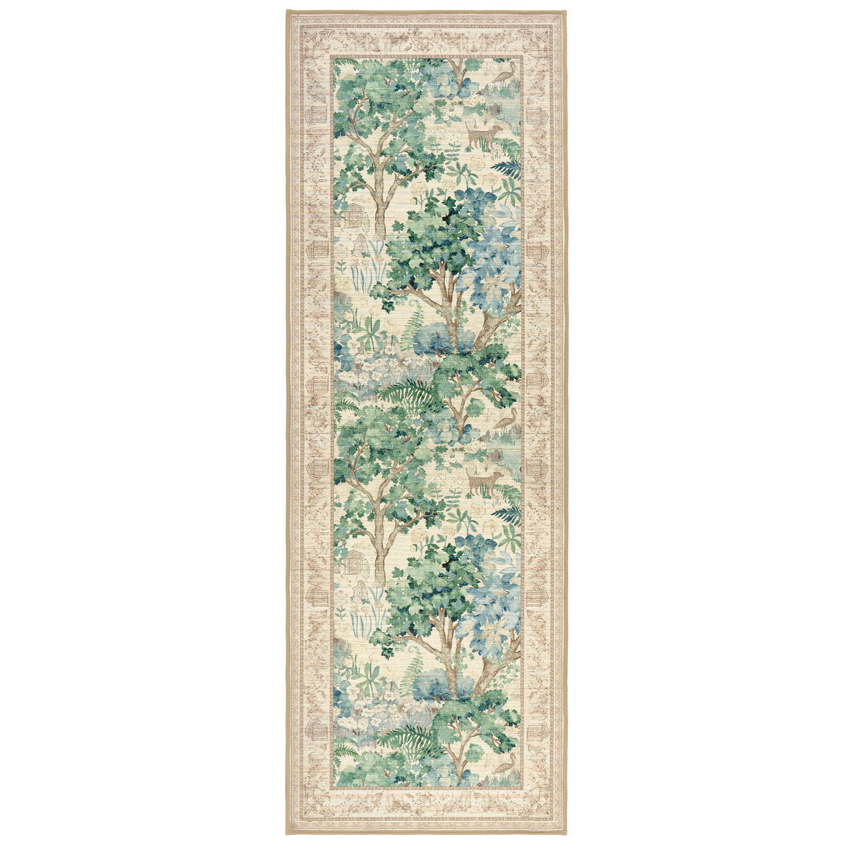 Sanderson By Highgrove x Hug Rug Eco-Washable The Stumpery Fern Runner with a nature inspired pattern. 