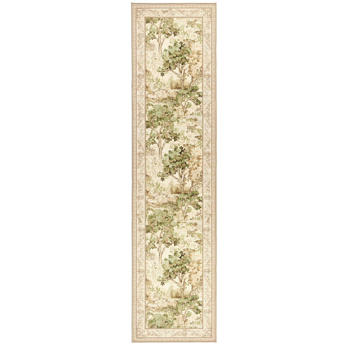 Sanderson By Highgrove x Hug Rug Eco-Washable The Stumpery Lichen Runner with a nature inspired pattern.