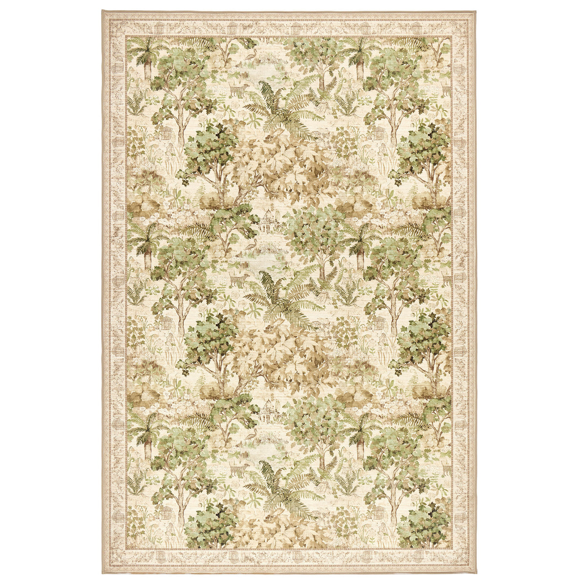 Sanderson By Highgrove x Hug Rug Eco-Washable The Stumpery Lichen with a nature inspired pattern.