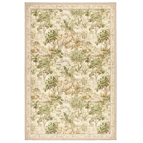 Sanderson By Highgrove x Hug Rug Eco-Washable The Stumpery Lichen with a nature inspired pattern.