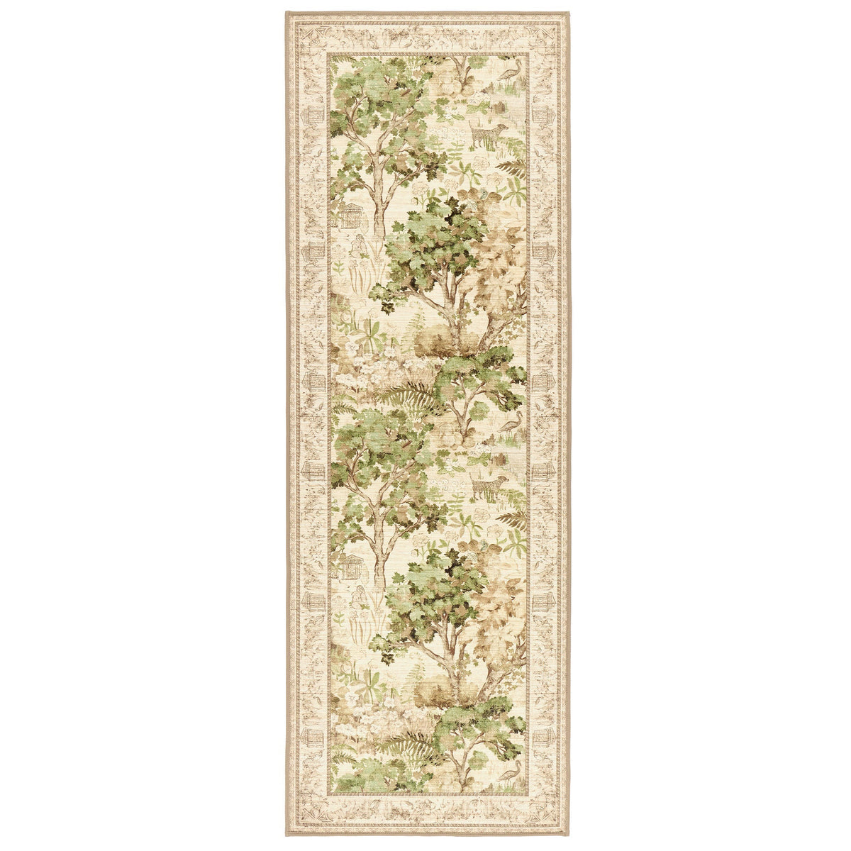 Sanderson By Highgrove x Hug Rug Eco-Washable The Stumpery Lichen Runner with a nature inspired pattern.