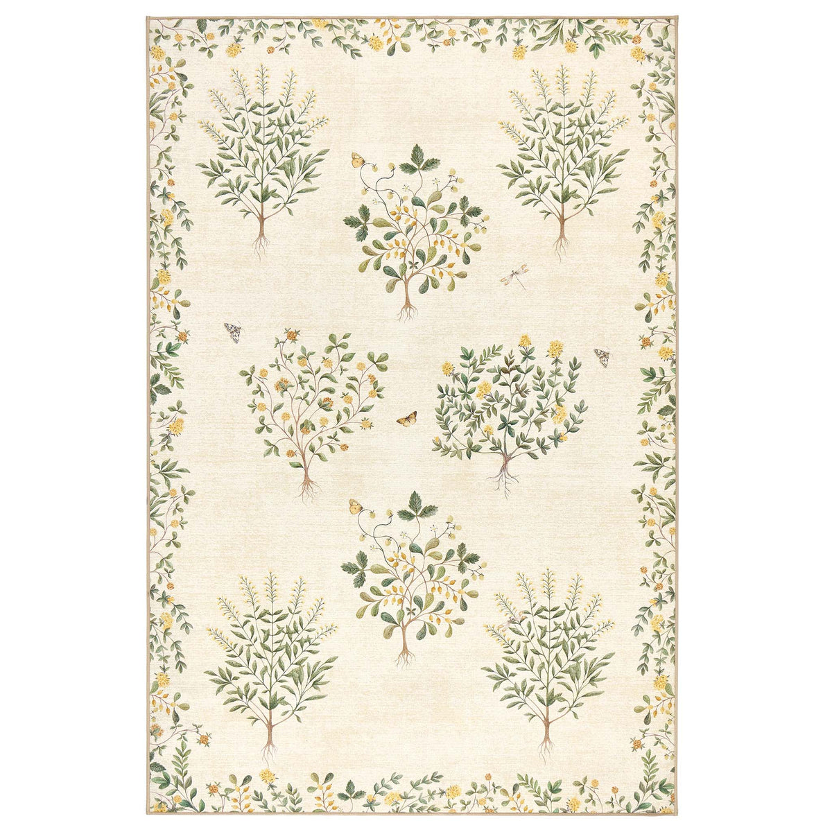 Sanderson By Highgrove x Hug Rug Eco-Washable Thyme Walk Lichen & Gooseberry with a nature inspired pattern.
