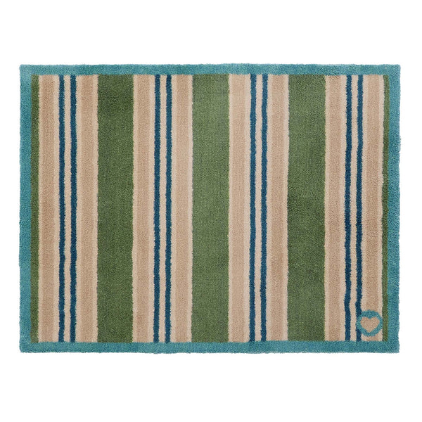 Timeless Stripe Green Doormat- 100% recycled cotton doormat featuring beige, green and blue stripes.
