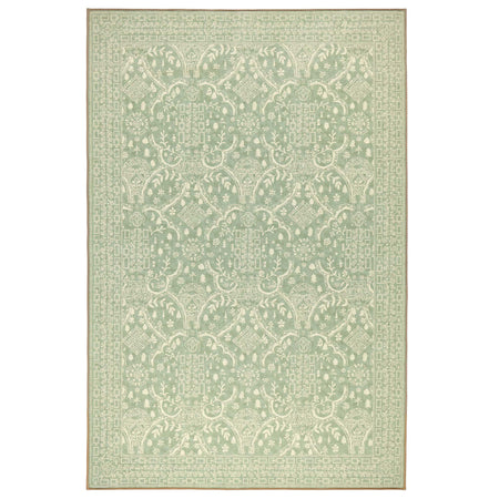 Sanderson By Highgrove x Hug Rug Eco-Washable Topiary View Thyme Rug in green with a traditional style pattern.