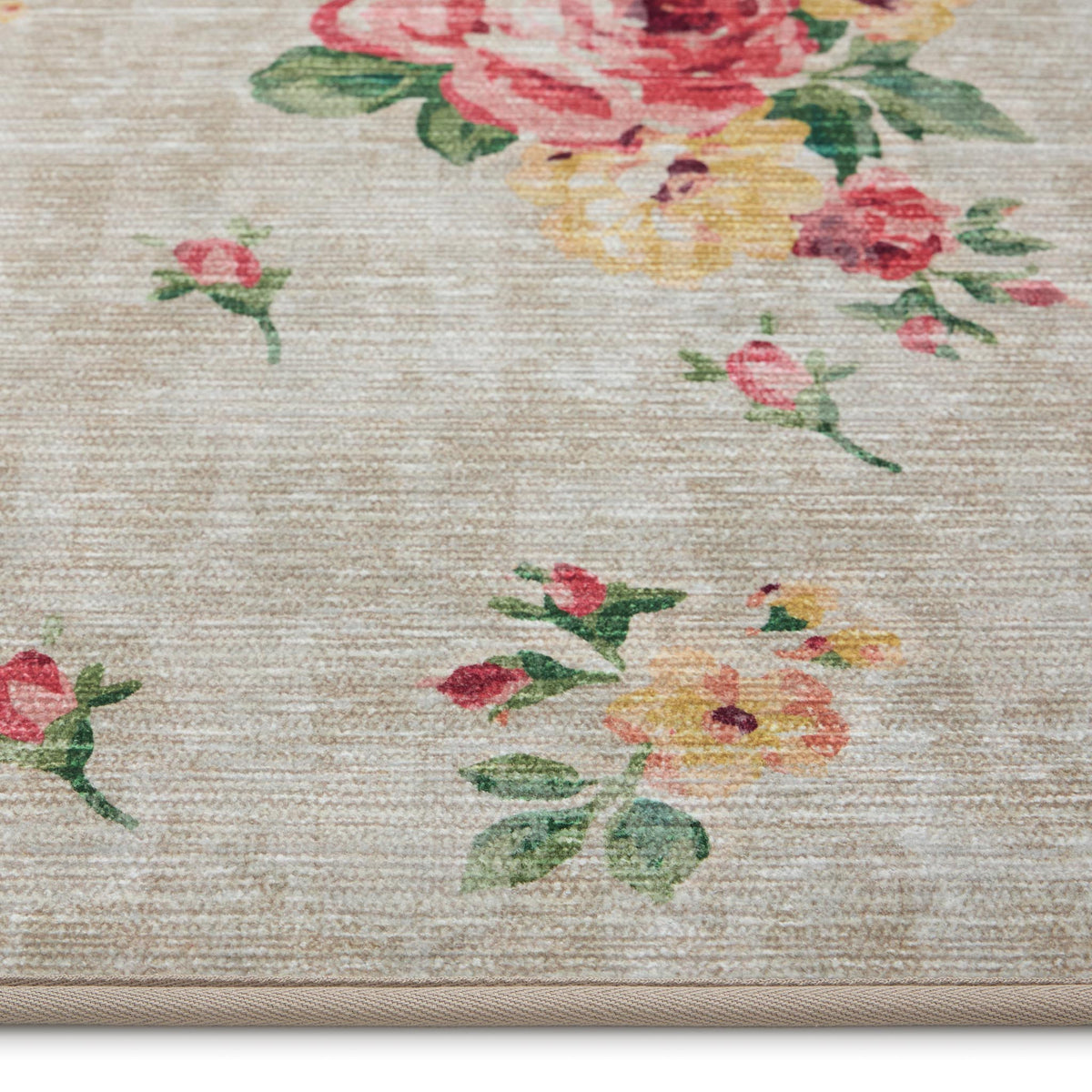 Vintage Rose Natural Rug- 100% recycled content rug featuring white and yellow roses.