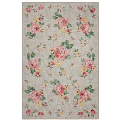 Vintage Rose Natural Rug- 100% recycled content rug featuring white and yellow roses.