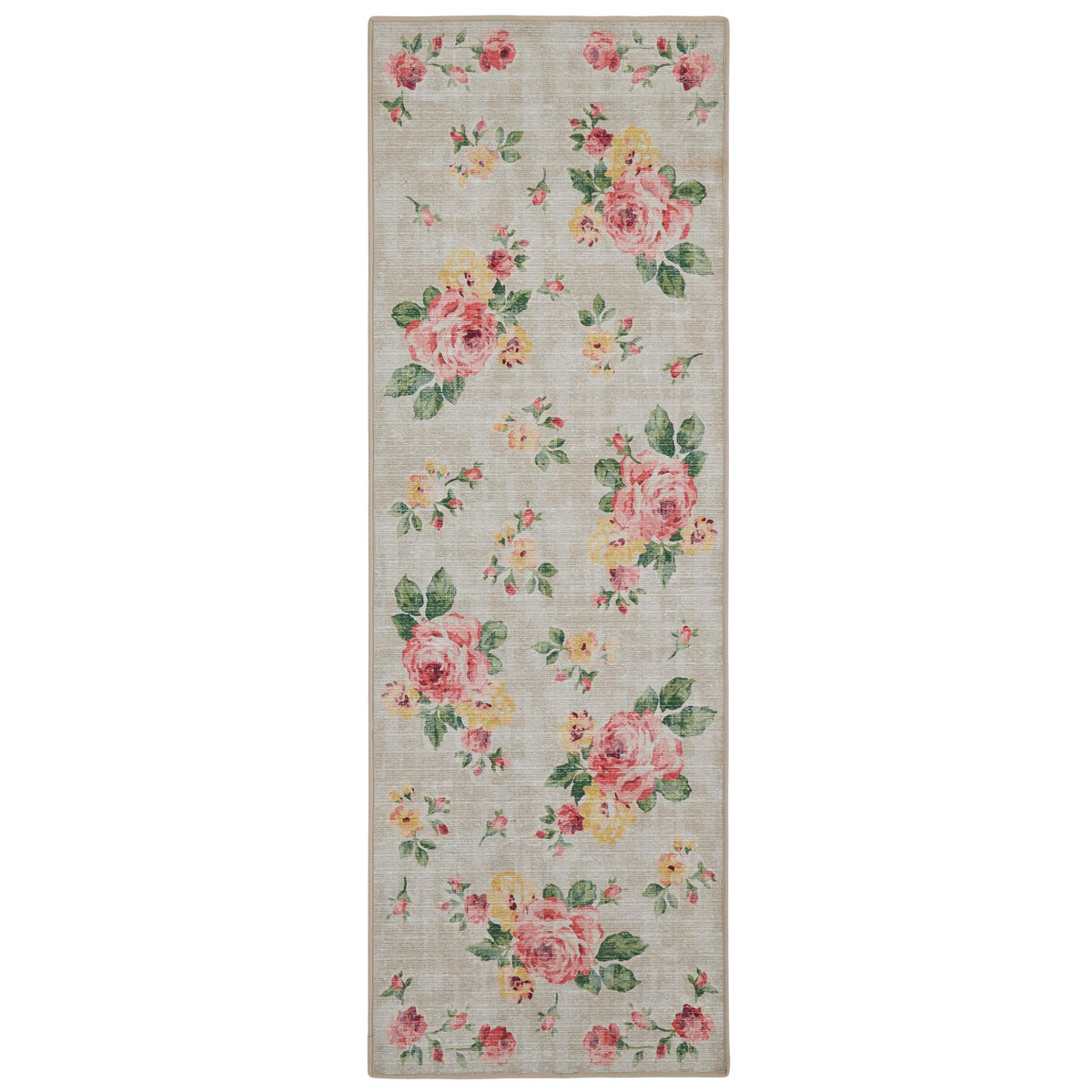 Vintage Rose Natural Runner- 100% recycled content runner featuring white and yellow roses.