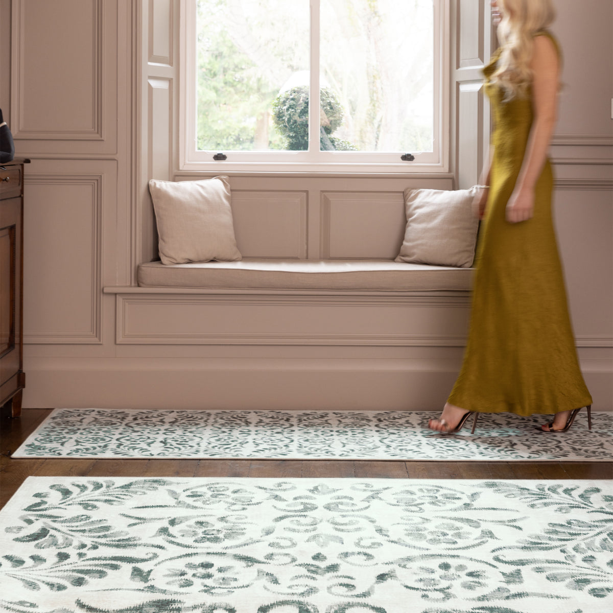 Hug Rug Eco-Washable Vintage Scroll Green