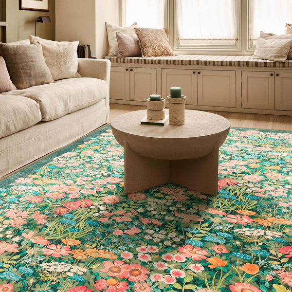 Hug Rug X Graham & Brown Wallflower Emerald Eco-washable