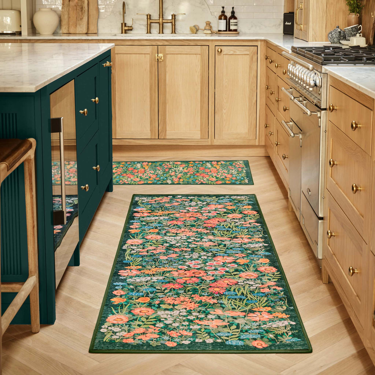 Hug Rug X Graham & Brown Wallflower Emerald Eco-washable