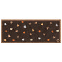 A rectangular brown mat with a border and scattered heart motifs in orange, beige, white, and brown, shown on a plain white background.